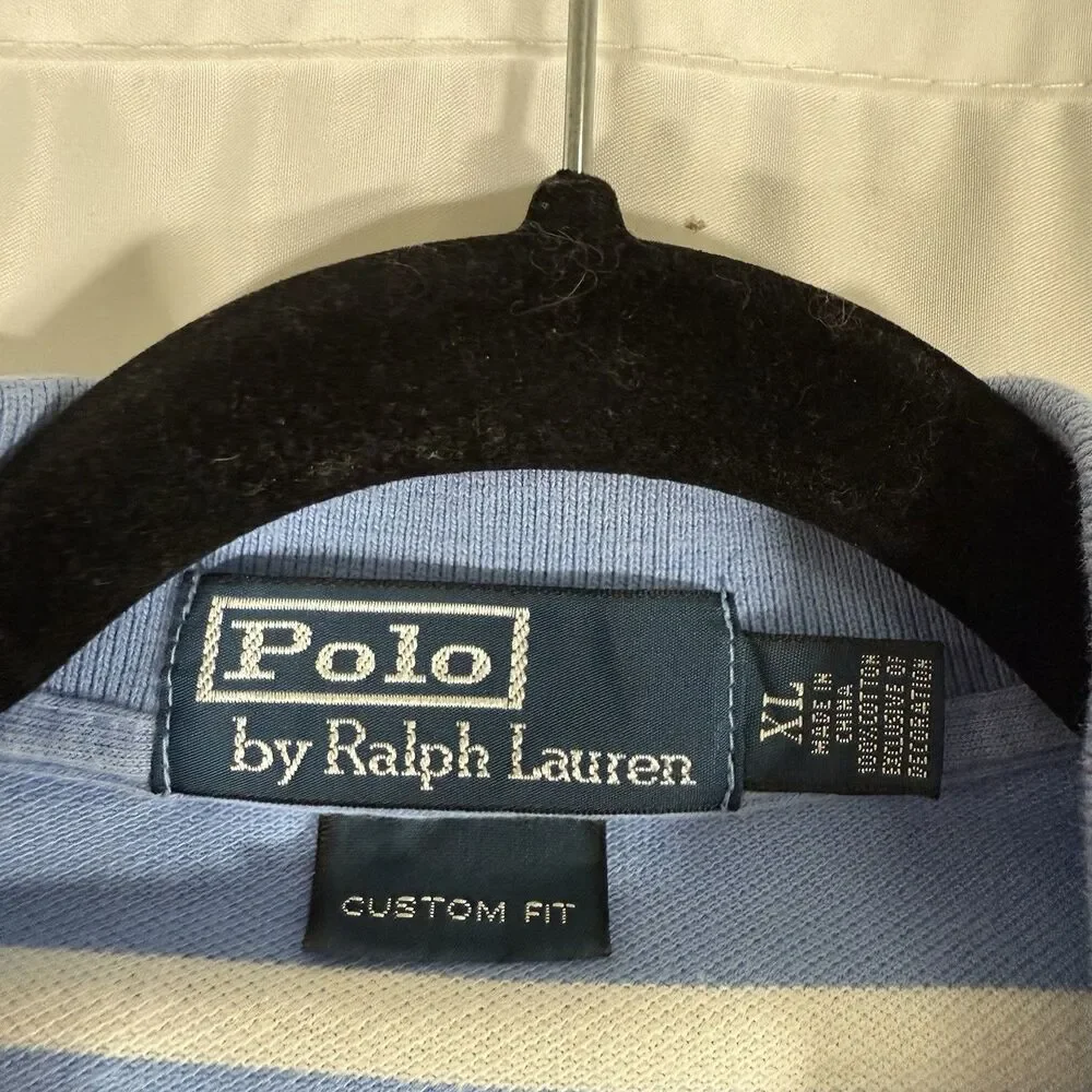 Polo Ralph Lauren Polo Shirt Mens XL Blue Striped Short Sleeve Custom Fit Cotton